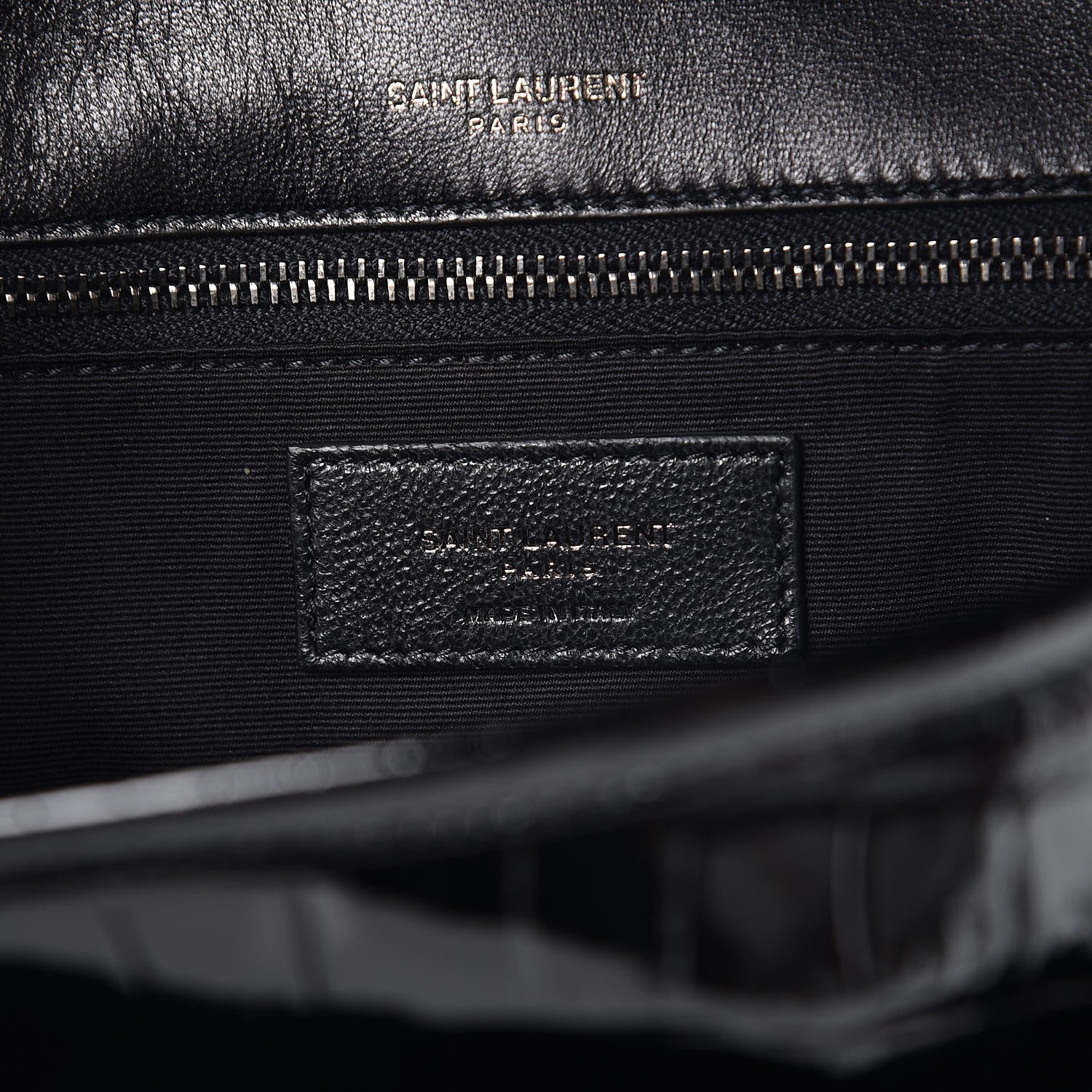 Saint Laurent Patent Crocodile Embossed Lambskin Monogram Medium Niki Chain Satchel Black 6 of 7