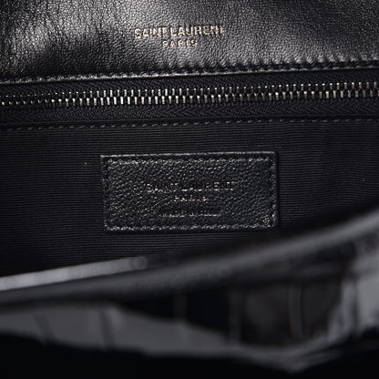 Saint Laurent Patent Crocodile Embossed Lambskin Monogram Medium Niki Chain Satchel Black 6 of 7