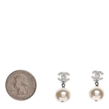 Chanel Crystal Pearl CC Drop Earrings Silver 2 of 4