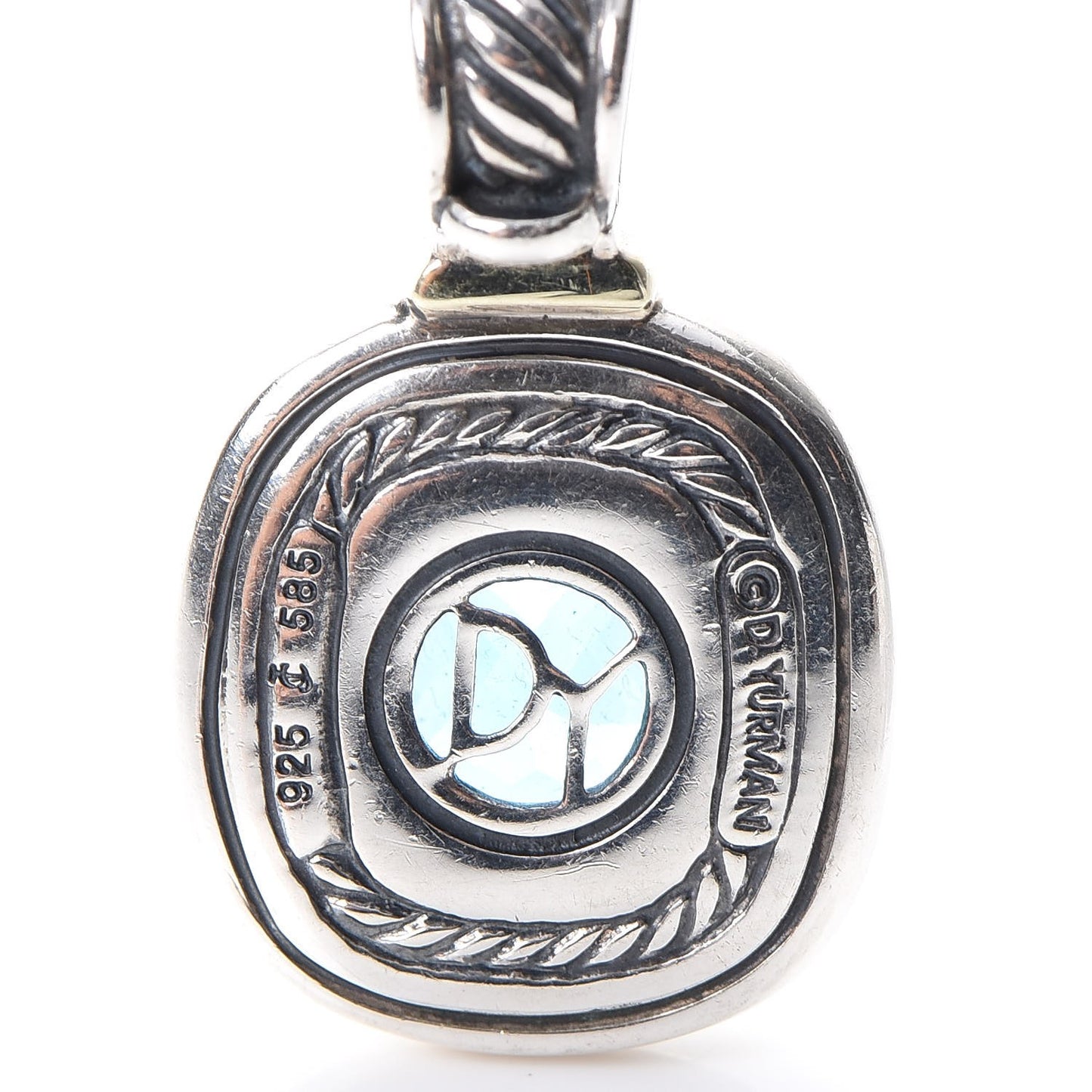 Sterling Silver 14K Yellow Gold Blue Topaz 10mm Albion Enhancer Pendant
