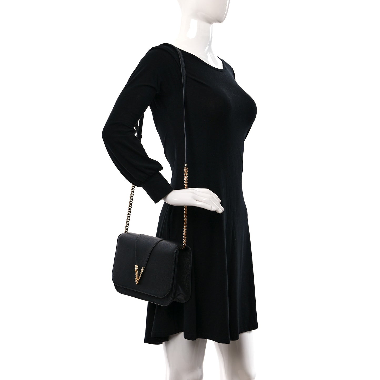 Grainy Calfskin Virtus Chain Crossbody Black