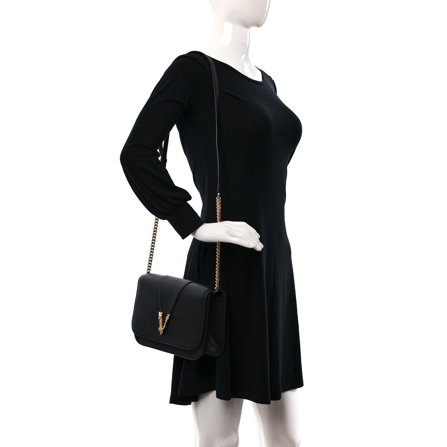 Versace Grainy Calfskin Virtus Chain Crossbody Black 2 of 12