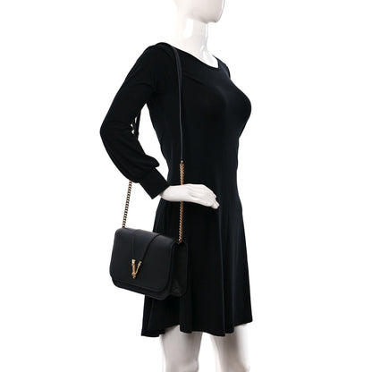 Versace Grainy Calfskin Virtus Chain Crossbody Black 2 of 12