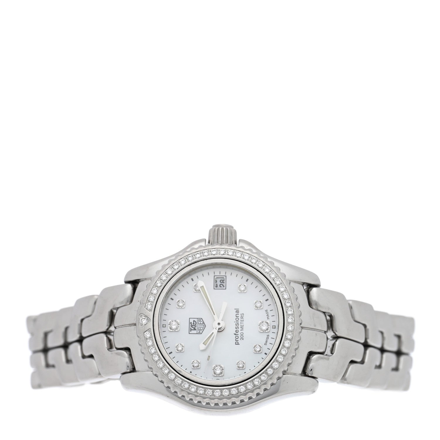 Tag Heuer Stainless Steel Diamond Bezel Mother of Pearl 26mm Link Quartz Watch WT141J 2 of 4