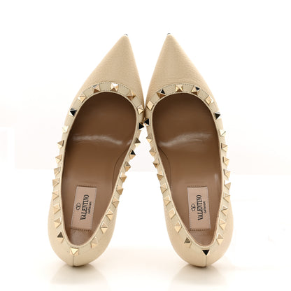 Valentino Garavani Pebbled Calfskin Rockstud 100mm Pumps 36.5 Ivory 2 of 11