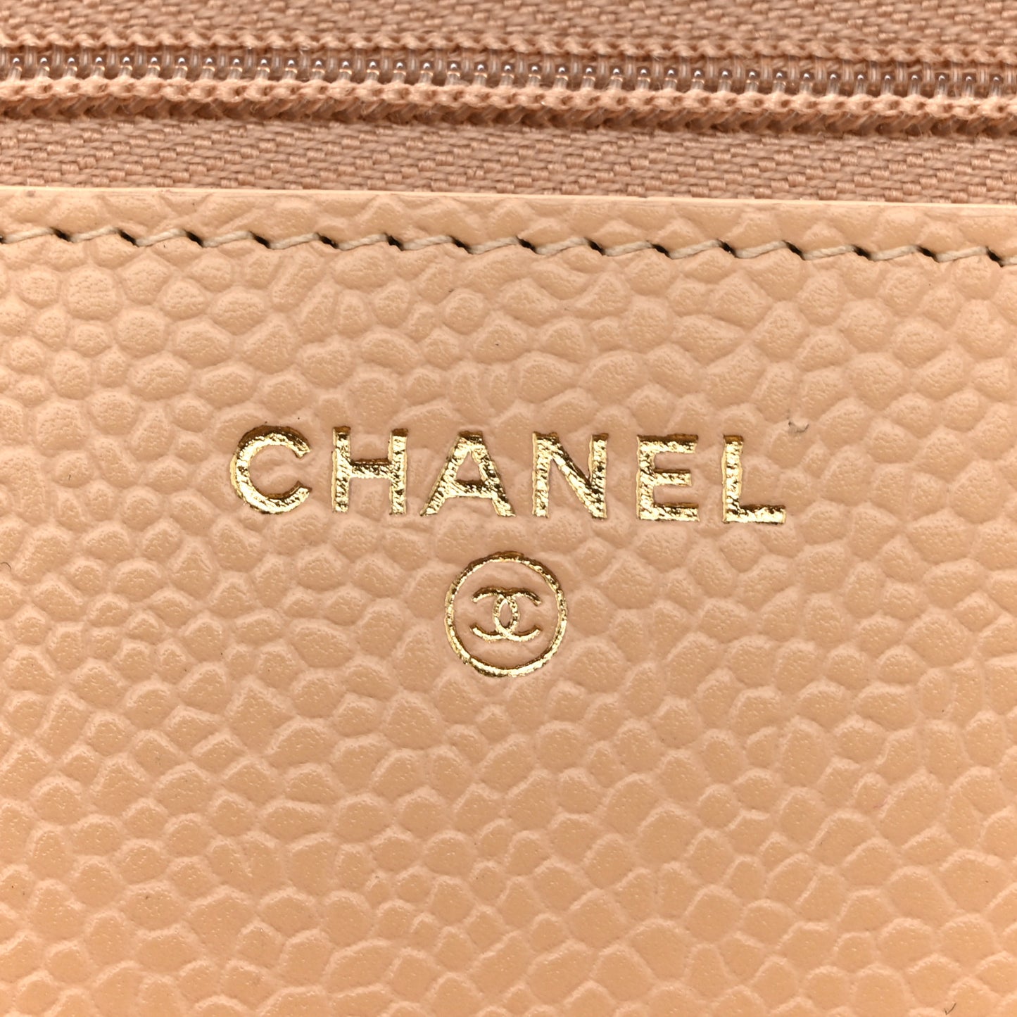 Caviar Quilted Wallet on Chain WOC Beige