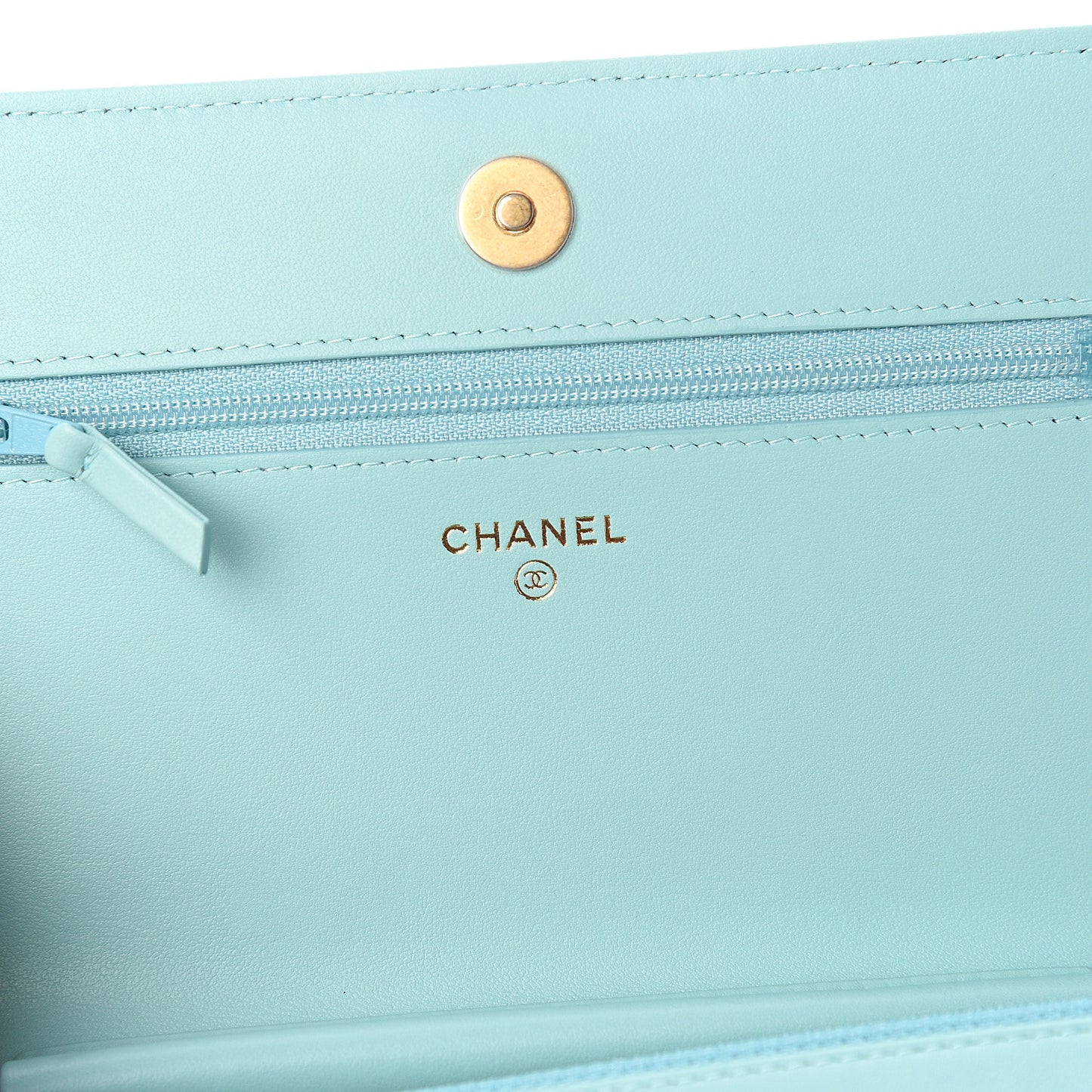 Caviar Quilted Boy Wallet On Chain WOC Light Blue