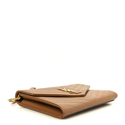 Saint Laurent Grain De Poudre Matelasse Chevron Monogram Cassandre Flap Pouch Natural Dark 4 of 8
