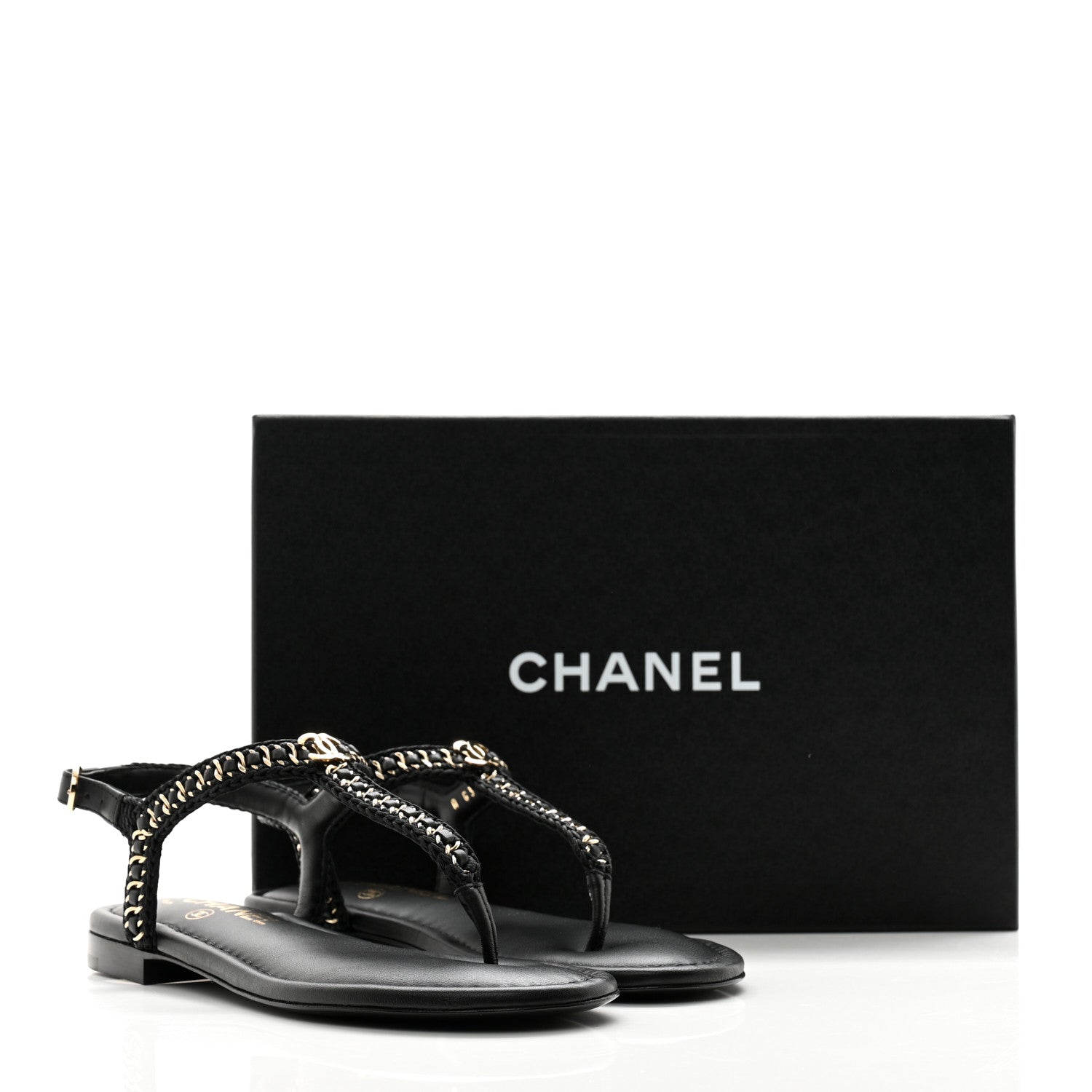 Chanel Lambskin Embroidered CC Thong Sandals 36 Black 10 of 10
