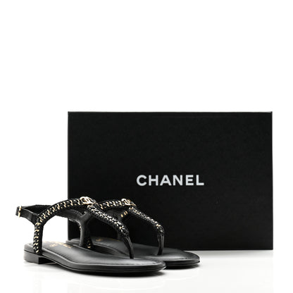 Chanel Lambskin Embroidered CC Thong Sandals 36 Black 10 of 10