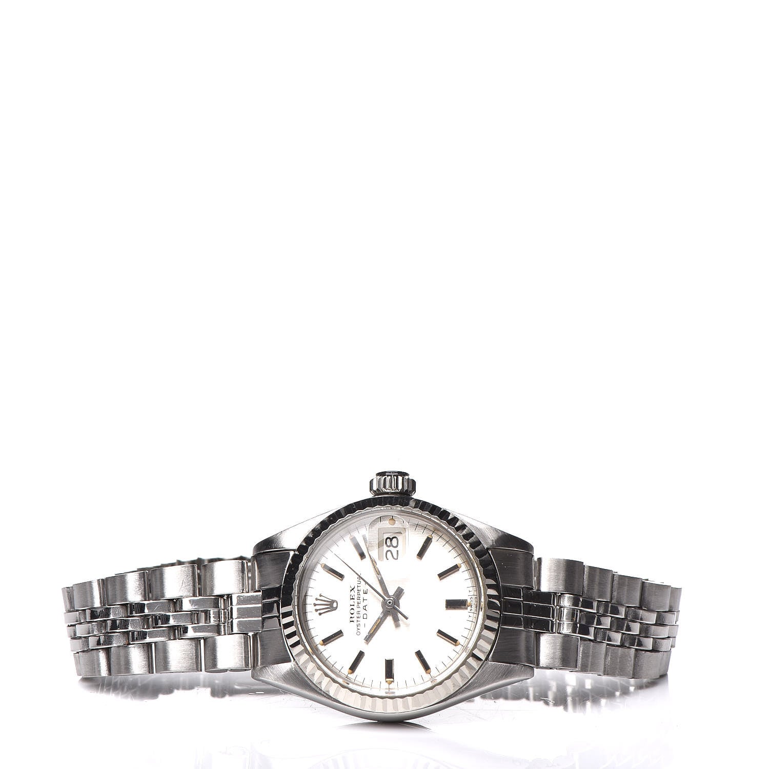 Rolex Stainless Steel 18K White Gold 26mm Oyster Perpetual Date Watch Silver 6917 3 of 7