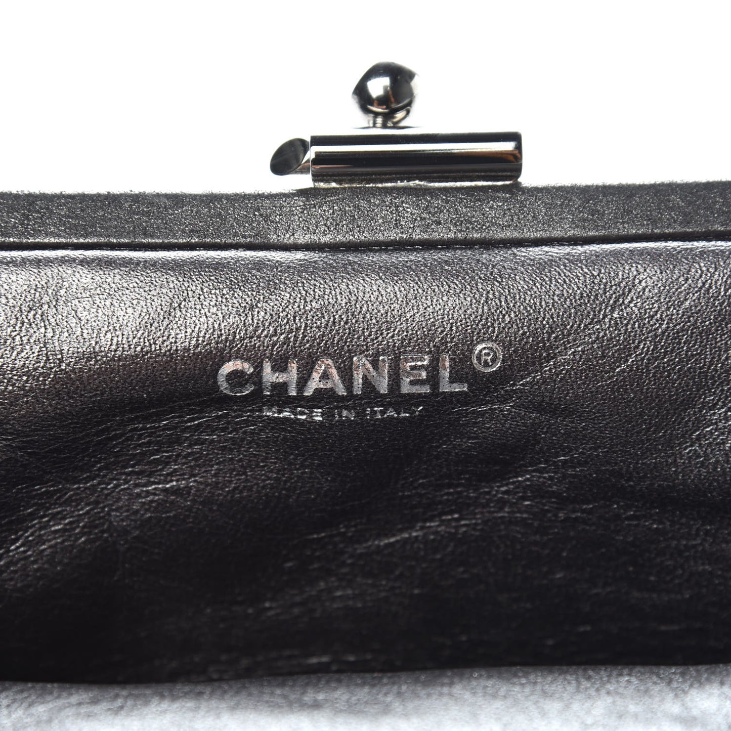 Metallic Crackled Calfskin Monte Carlo Clutch Dark Silver