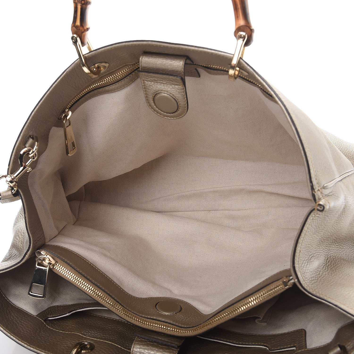 Gucci Metallic Pebbled Calfskin Large Bamboo Shopper Tote Golden Beige 7 of 9