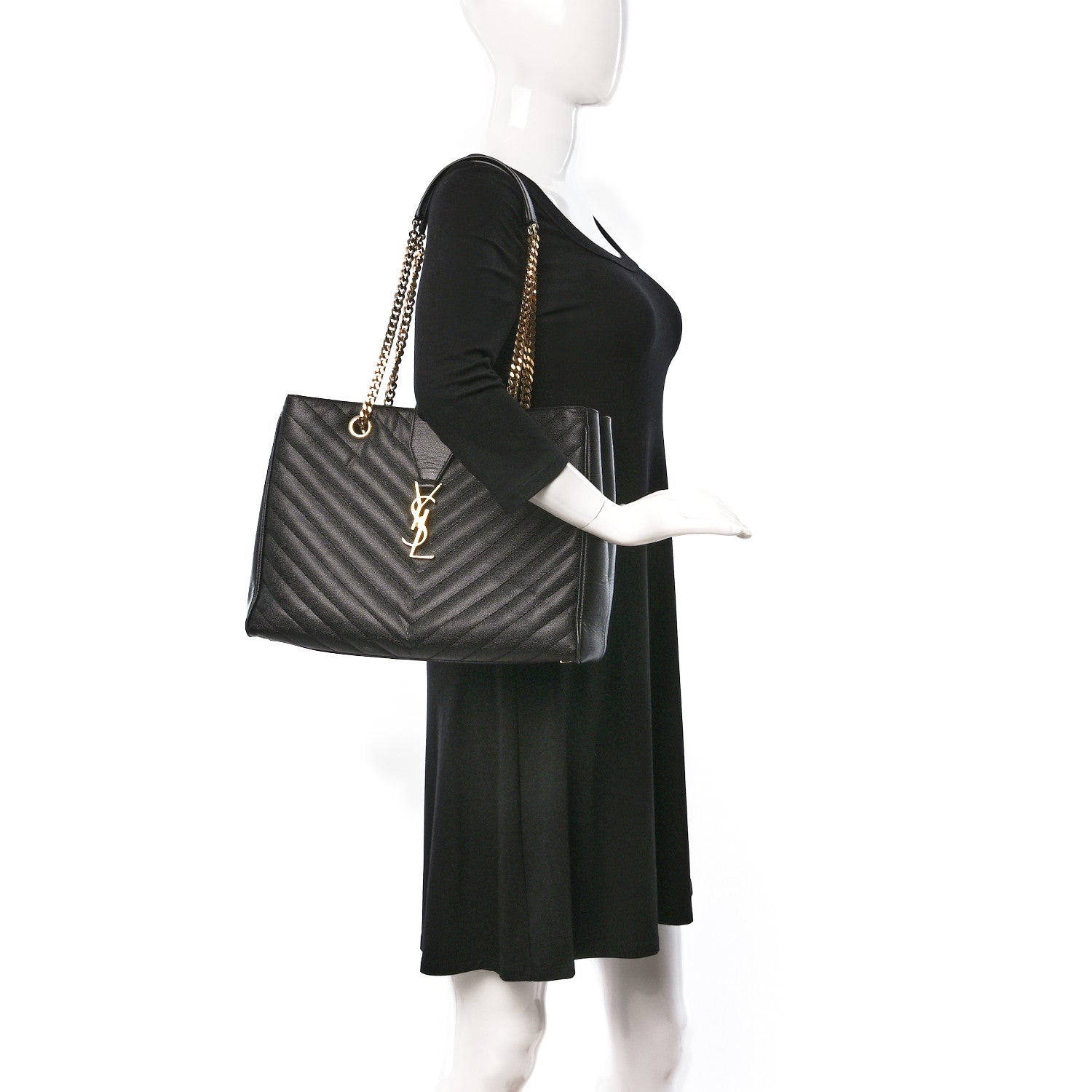 Saint Laurent Grain De Poudre Matelasse Chevron Monogram Shopping Bag Black 2 of 8