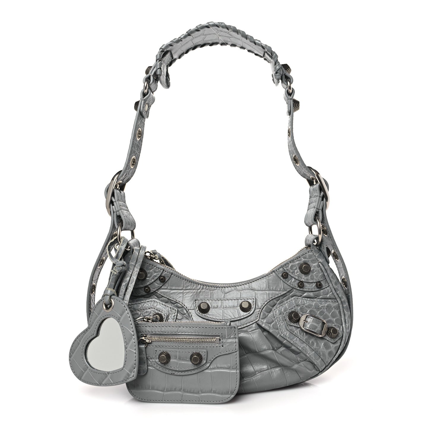 Extra Supple Calfskin Crocodile Embossed XS Le Cagole Shoulder Bag Balenciaga Grey