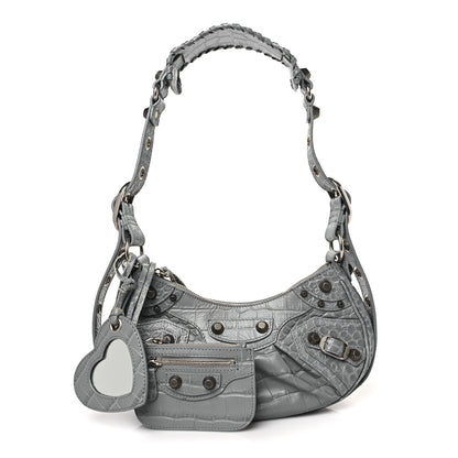 Balenciaga Extra Supple Calfskin Crocodile Embossed XS Le Cagole Shoulder Bag Balenciaga Grey 1 of 9