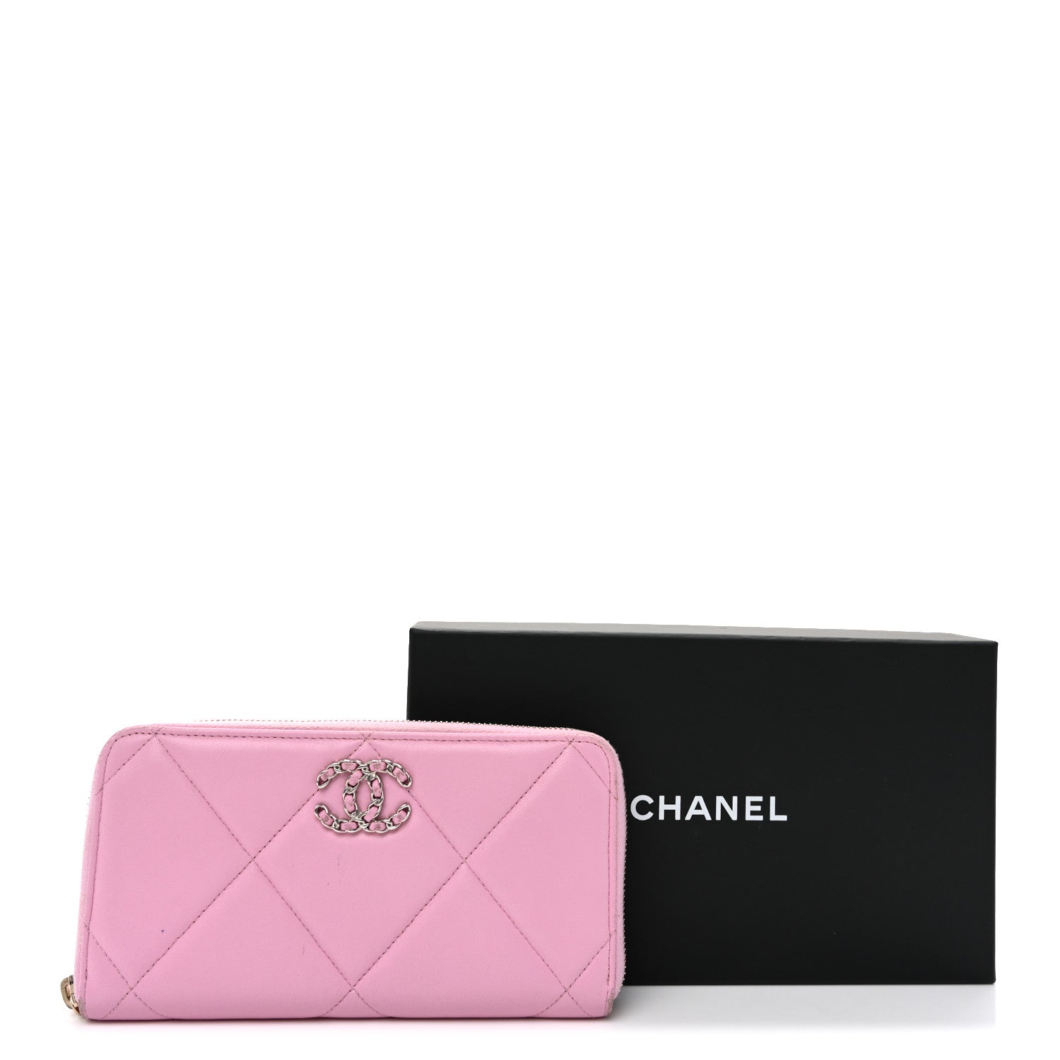 Chanel Lambskin Quilted Chanel 19 Zipped Wallet Light Pink 1923463