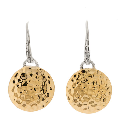 John Hardy Sterling Silver 18K Yellow Gold Hammered Disc Drop Earrings 1 of 4