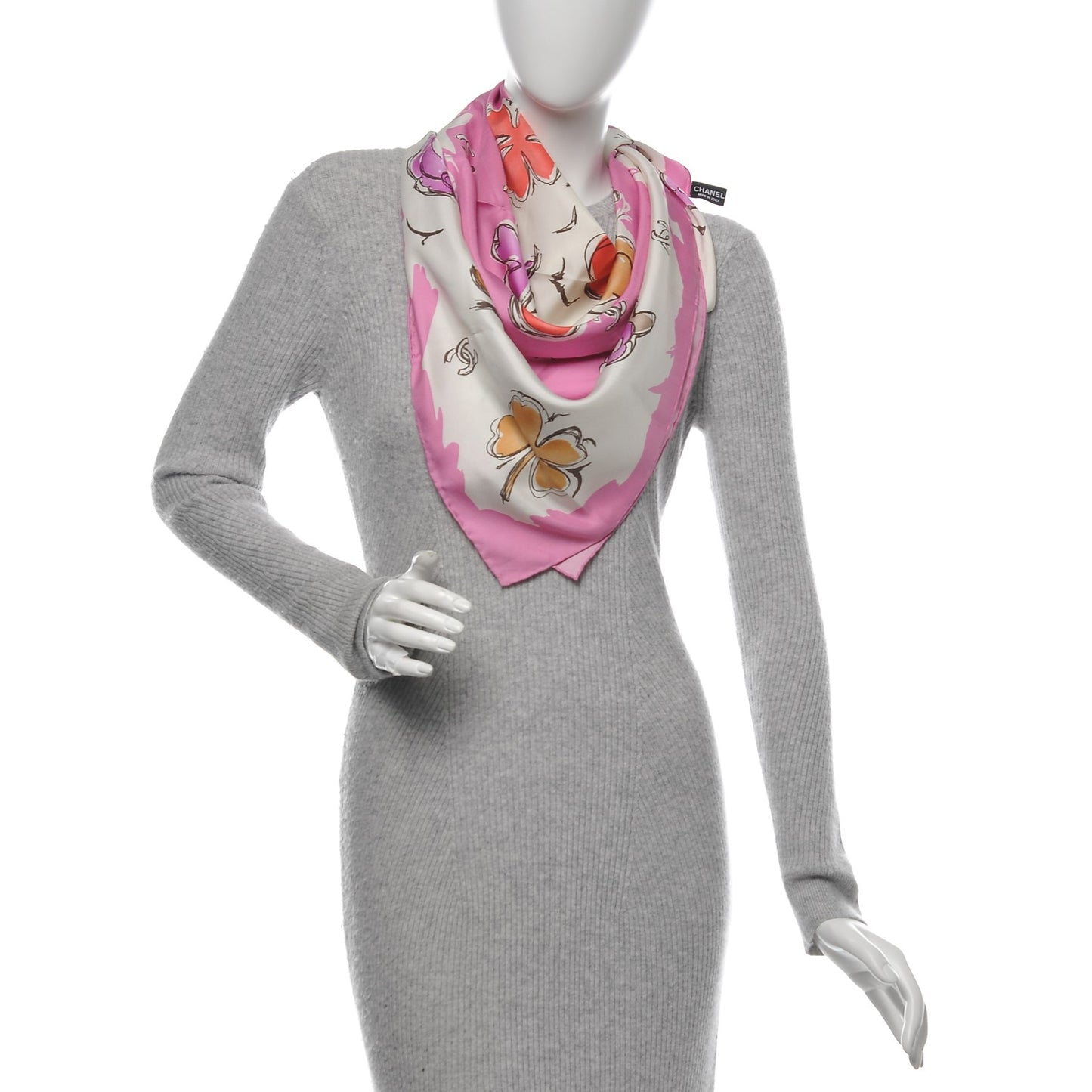 Silk CC Camellia Clover Heart Scarf Pink
