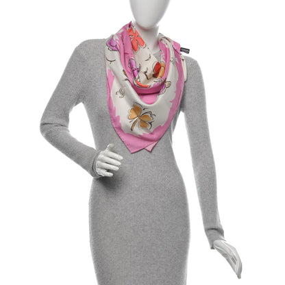 Chanel Silk CC Camellia Clover Heart Scarf Pink 2 of 8