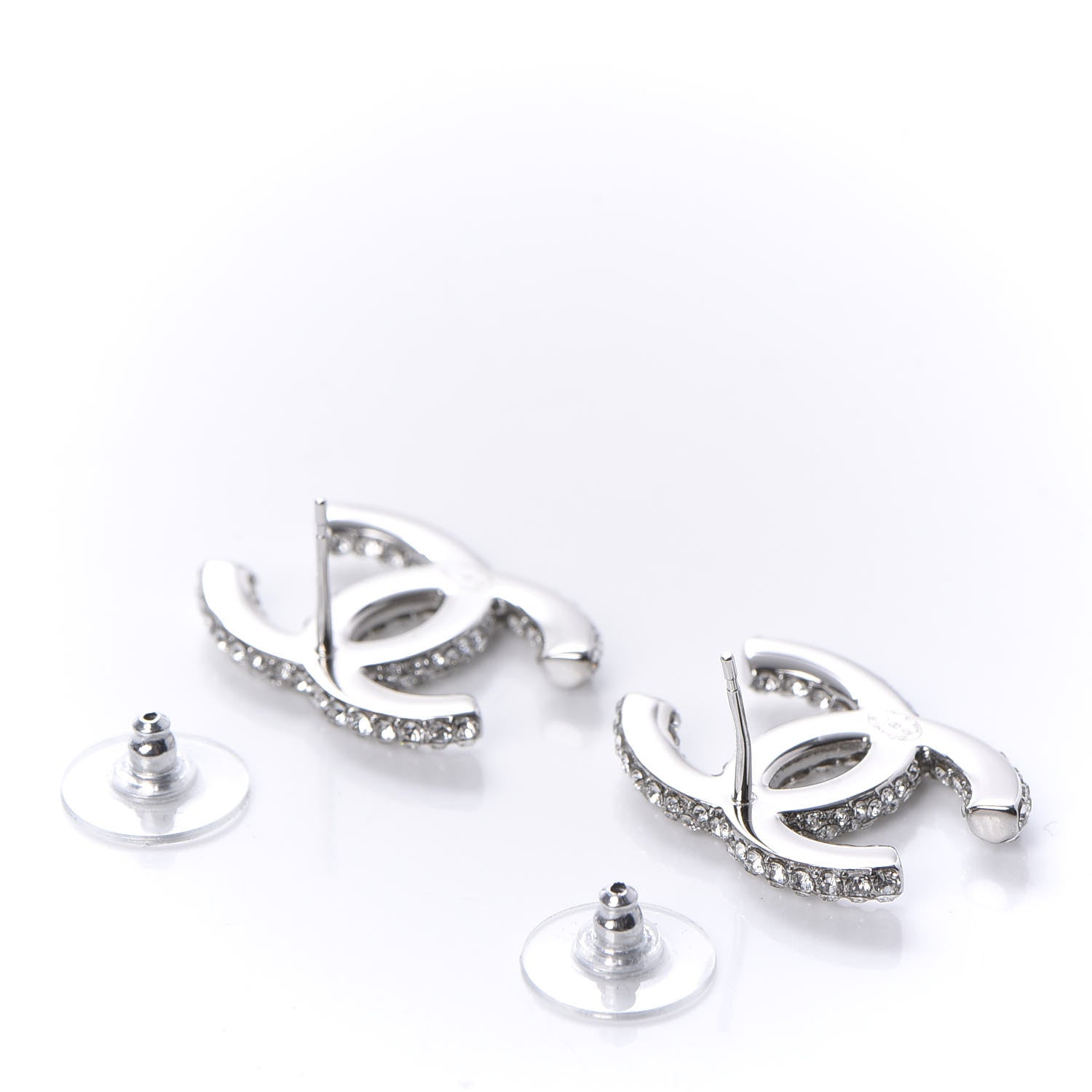 Chanel Crystal Large CC Earrings Silver 3 of 5
