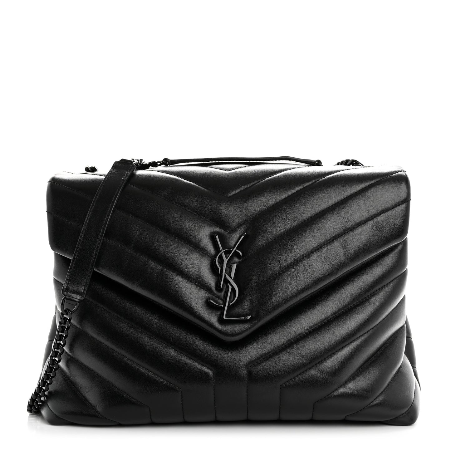 Calfskin Y Quilted Monogram Monochrome Medium Loulou Chain Satchel Black