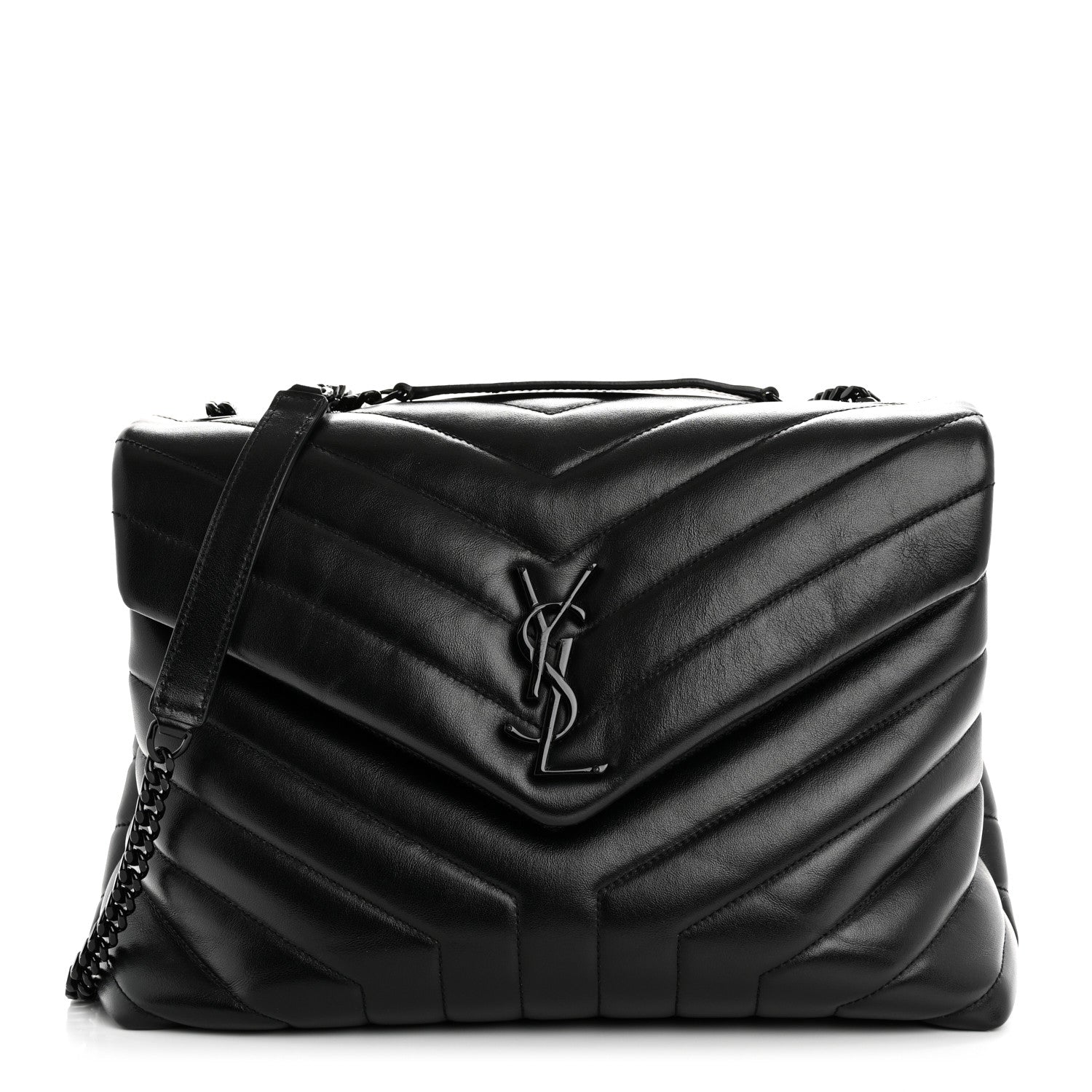 Saint Laurent Calfskin Y Quilted Monogram Monochrome Medium Loulou Chain Satchel Black 1 of 12