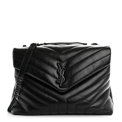 Saint Laurent Calfskin Y Quilted Monogram Monochrome Medium Loulou Chain Satchel Black 1 of 12