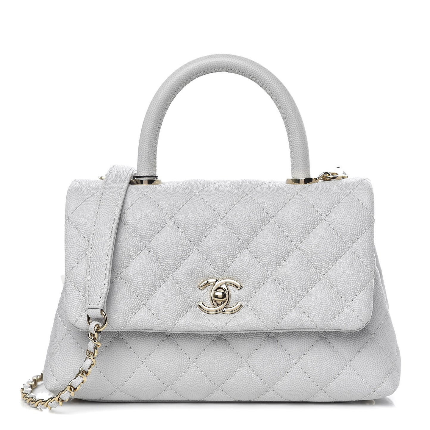 Caviar Quilted Mini Coco Handle Flap Light Grey