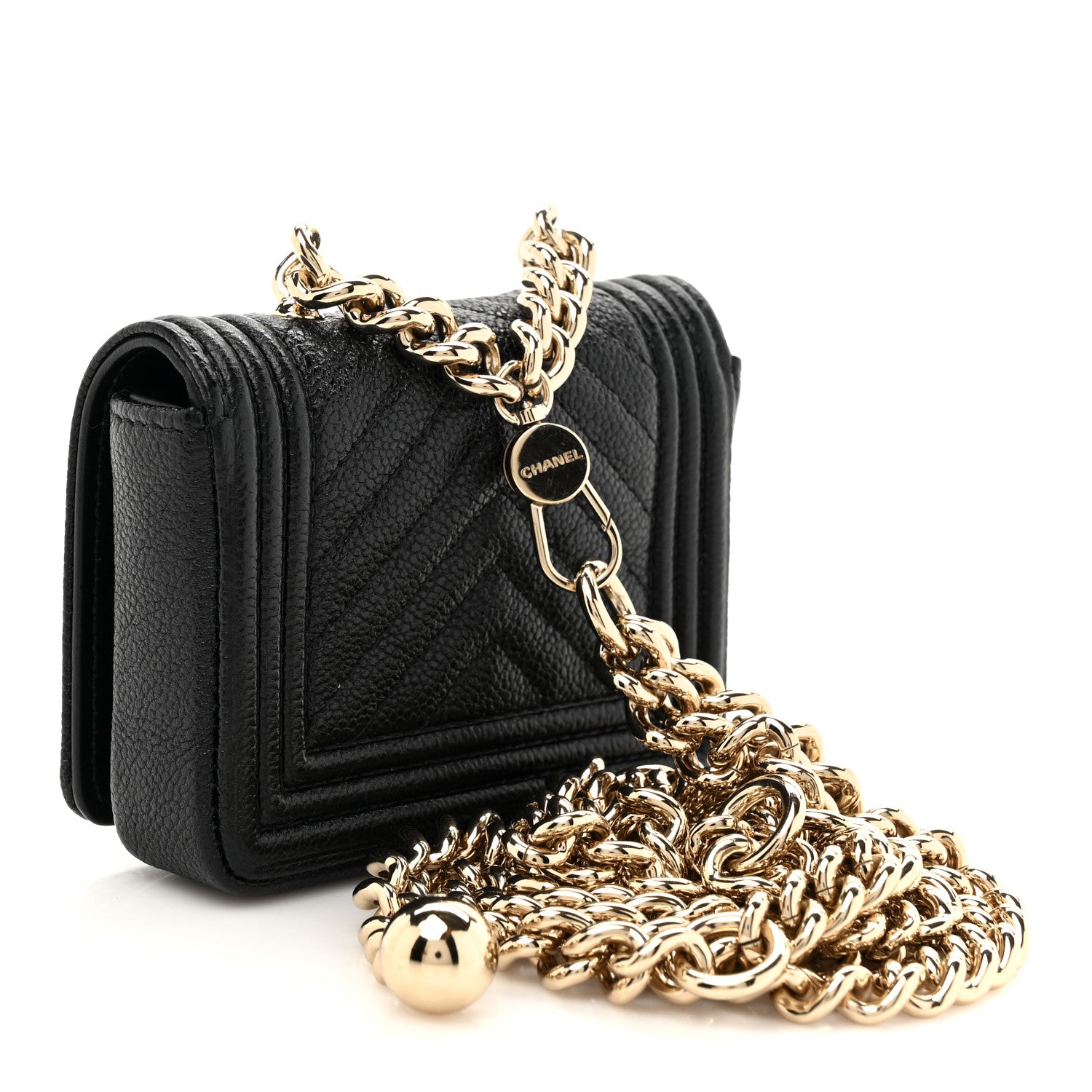 Chanel Caviar Chevron Quilted Boy Flap Waist Belt Bag Black 3 of 11