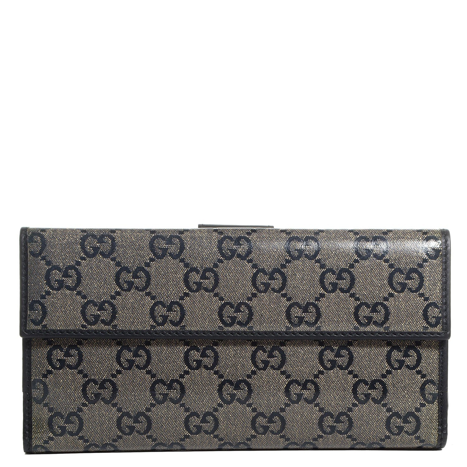 Gucci Crystal Monogram Icon Bar Continental Flap Wallet Dark Blue 1 of 8
