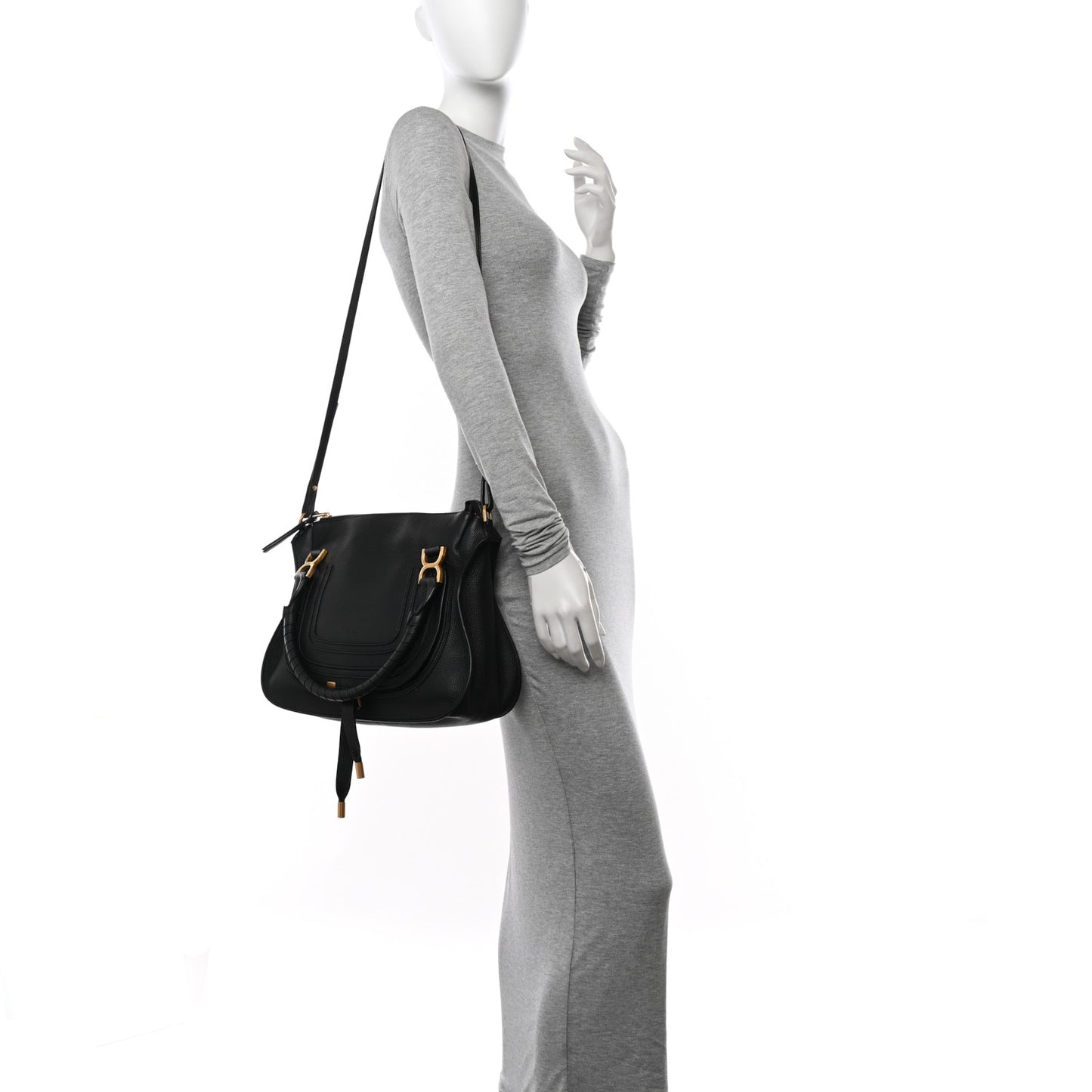 Calfskin Braided Medium Marcie Double Carry Black