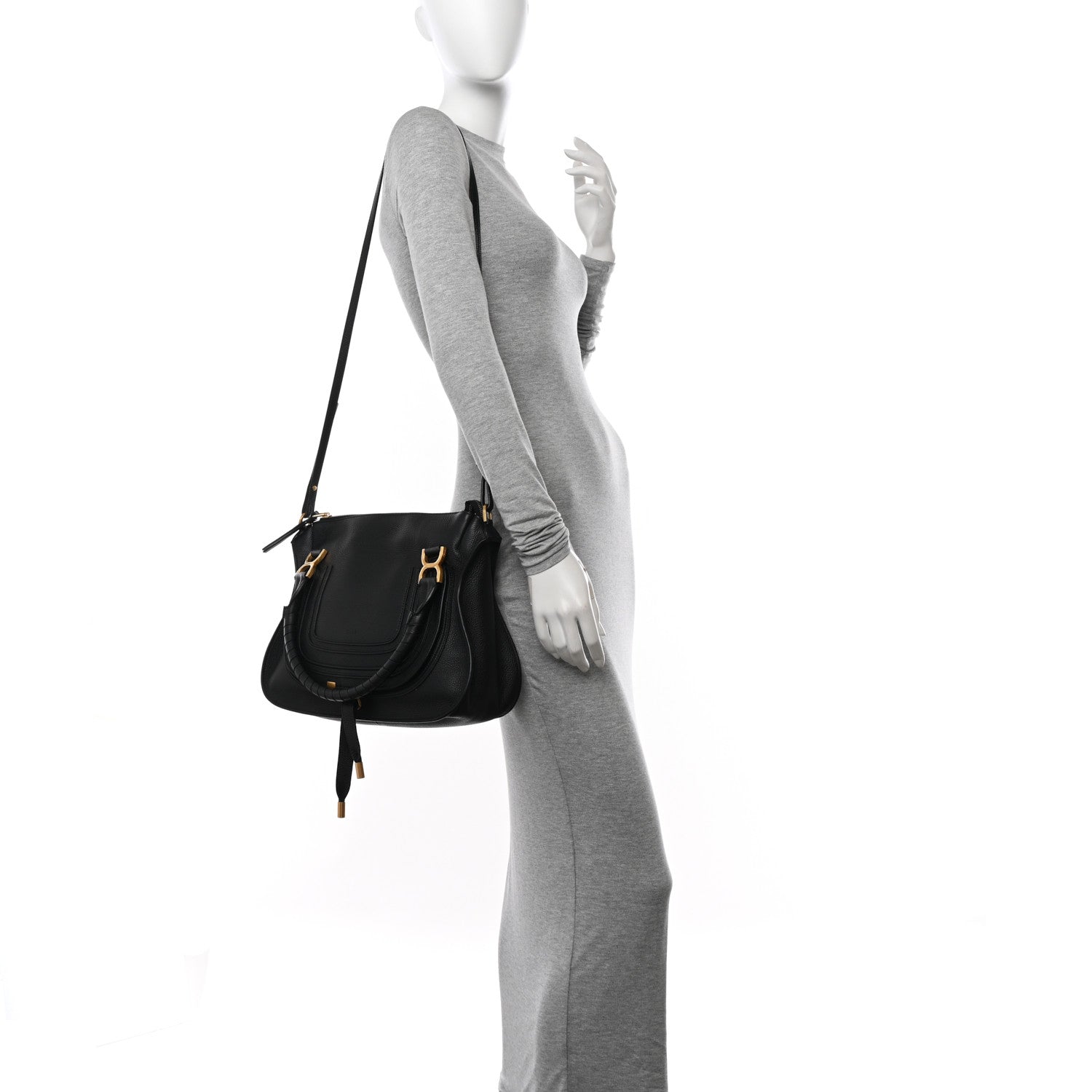 Chloe Calfskin Braided Medium Marcie Double Carry Black 2 of 10