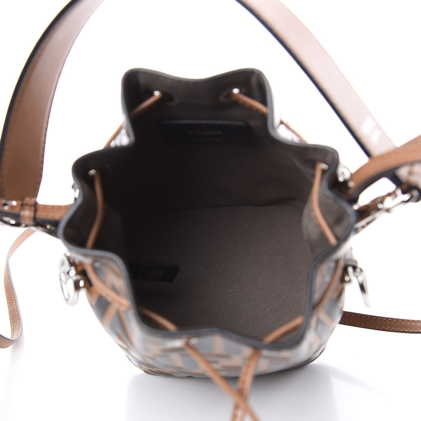 Vitello Liberty F is Fendi FF Embossed Mini Mon Tresor Bucket Bag Tobacco Black