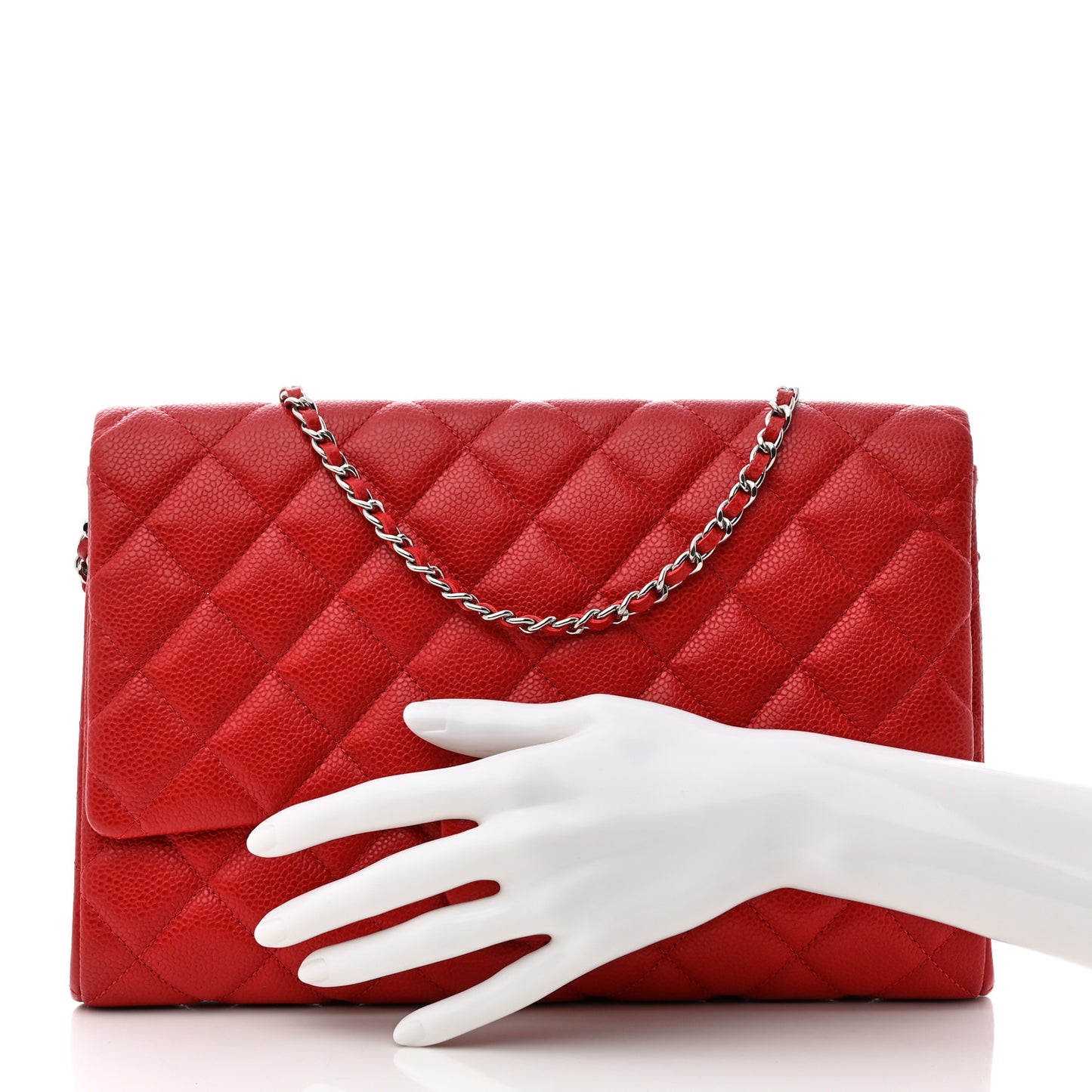 Caviar Quilted Clutch With Chain Flap Red