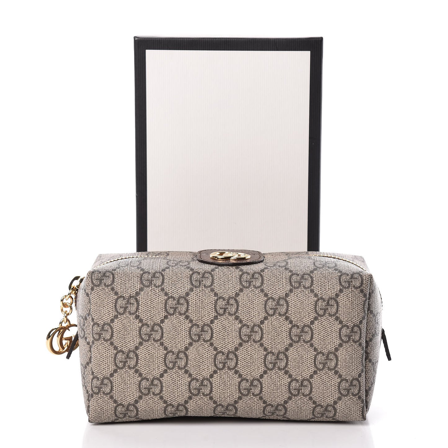 Soft GG Supreme Monogram Calfskin Medium Ophidia Cosmetic Case Beige Ebony New Acero