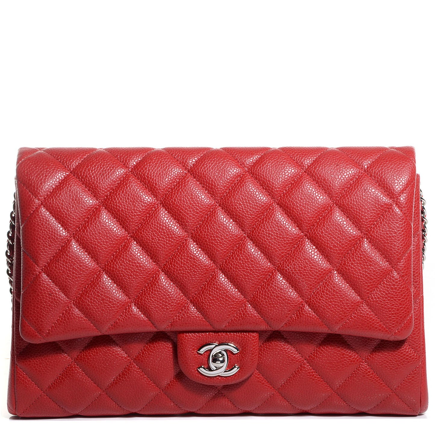 Caviar Quilted Clutch with Chain Flap Red