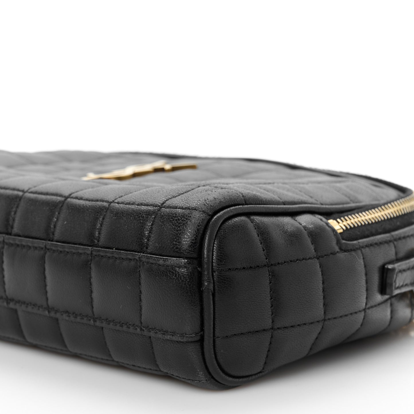 Lambskin Carre Quilted Cassandre Mini Camera Bag Black