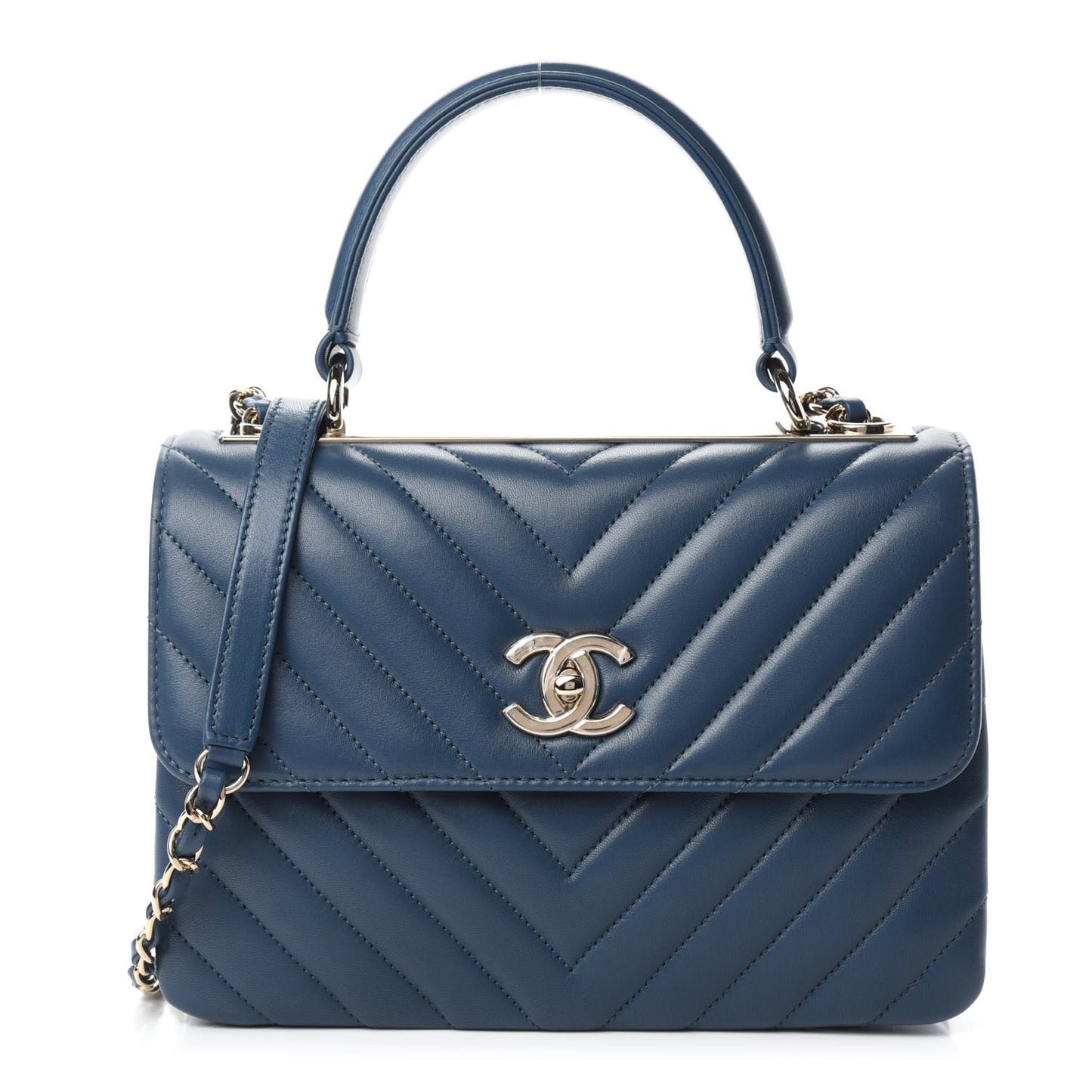 Lambskin Quilted Small Trendy CC Flap Dual Handle Bag Dark Blue