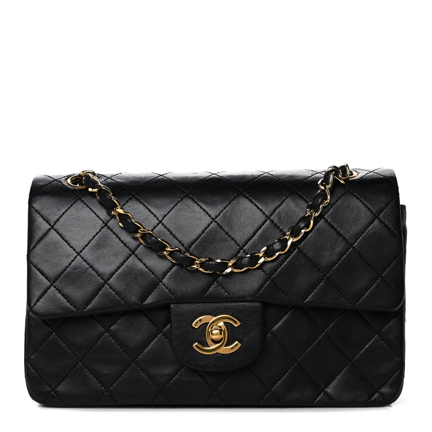 Lambskin Quilted Small Double Flap Black