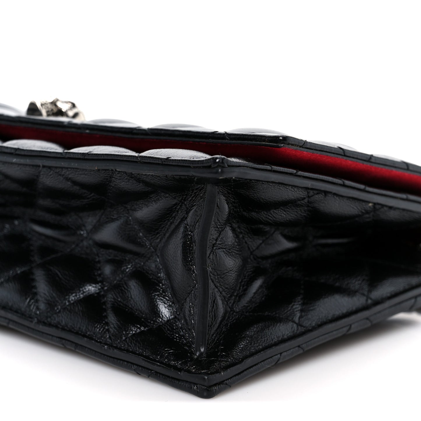Calfskin Quilted Medium Skull Chain Crossbody Bag Black