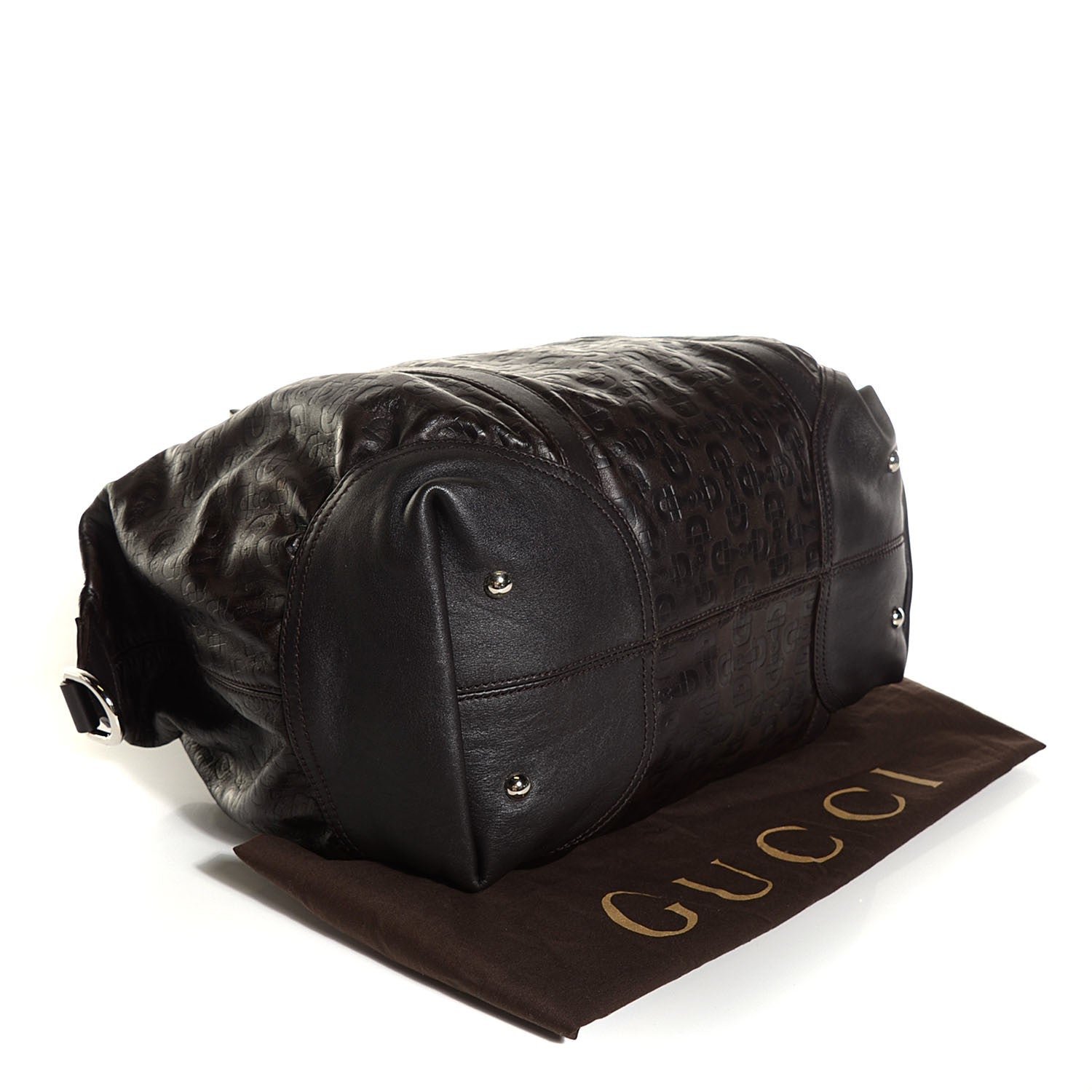 Gucci Calfskin Embossed Horsebit Nail Boston Dark Brown 4 of 9