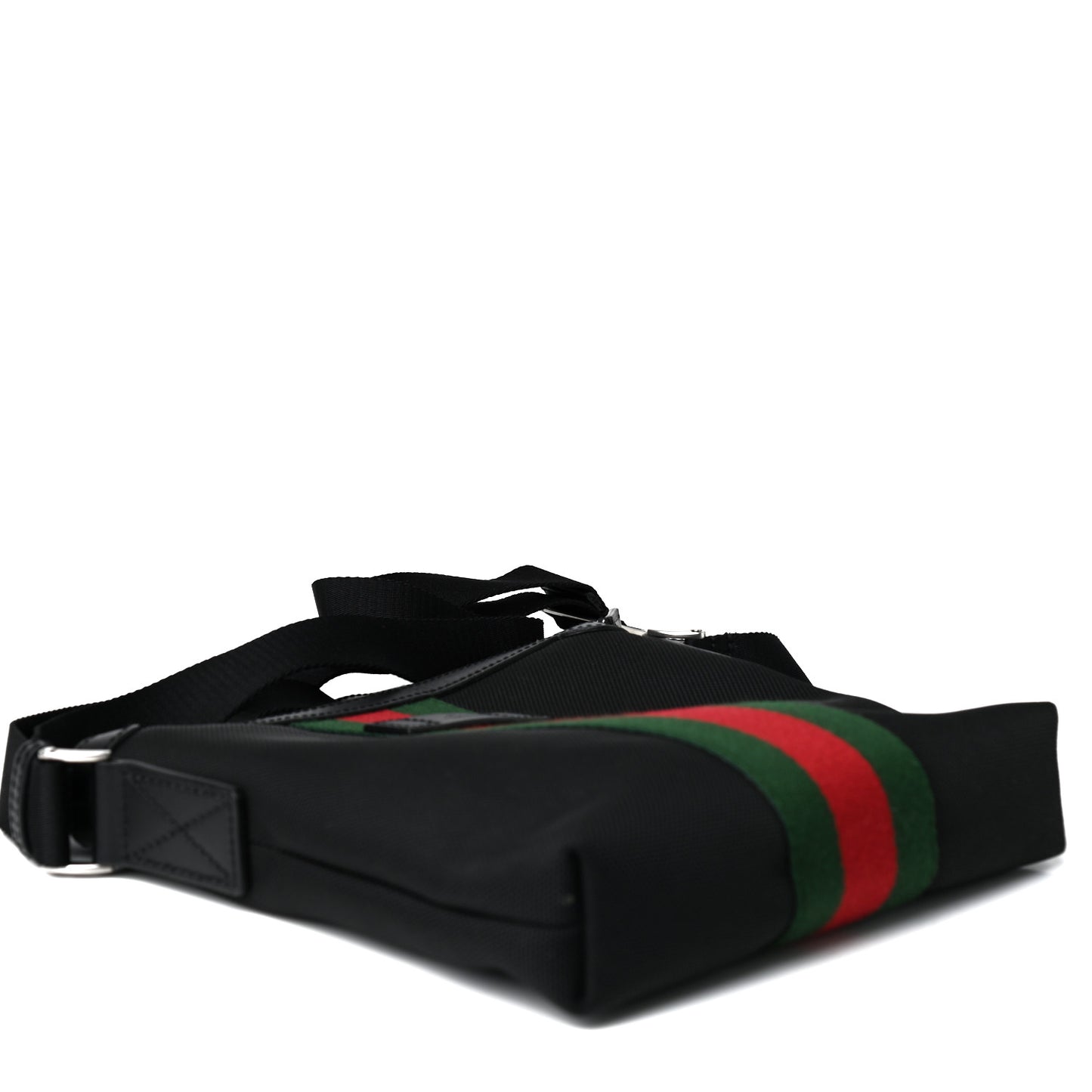 Techno Canvas Selleria Calfskin Web Small Flat Messenger Bag Black
