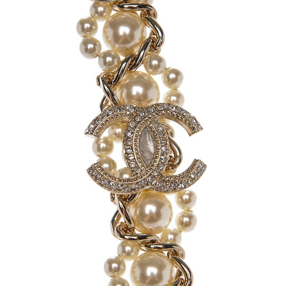 Chanel Pearl Crystal CC Lanyard Necklace Gold 3 of 5