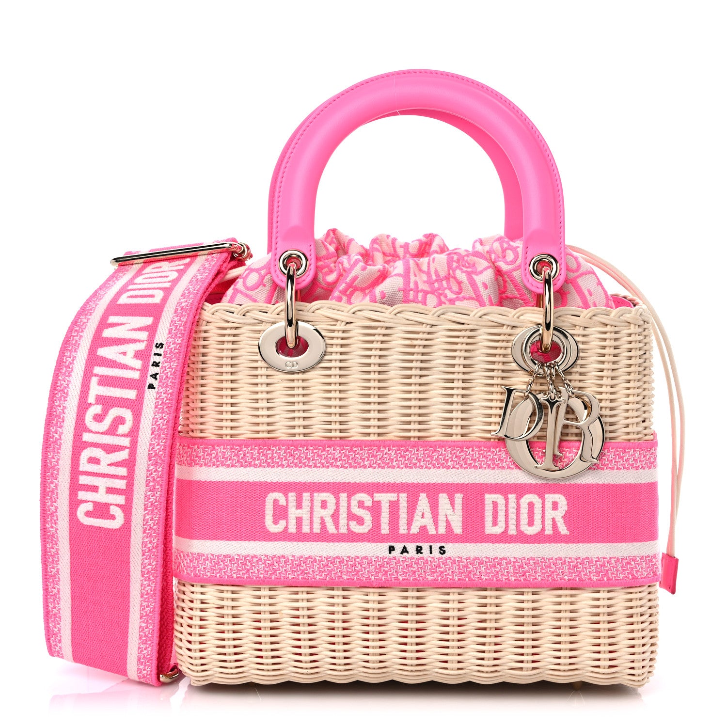 Christian Dior Wicker Oblique Medium Lady Dior Bag Fluorescent Pink 1 of 8