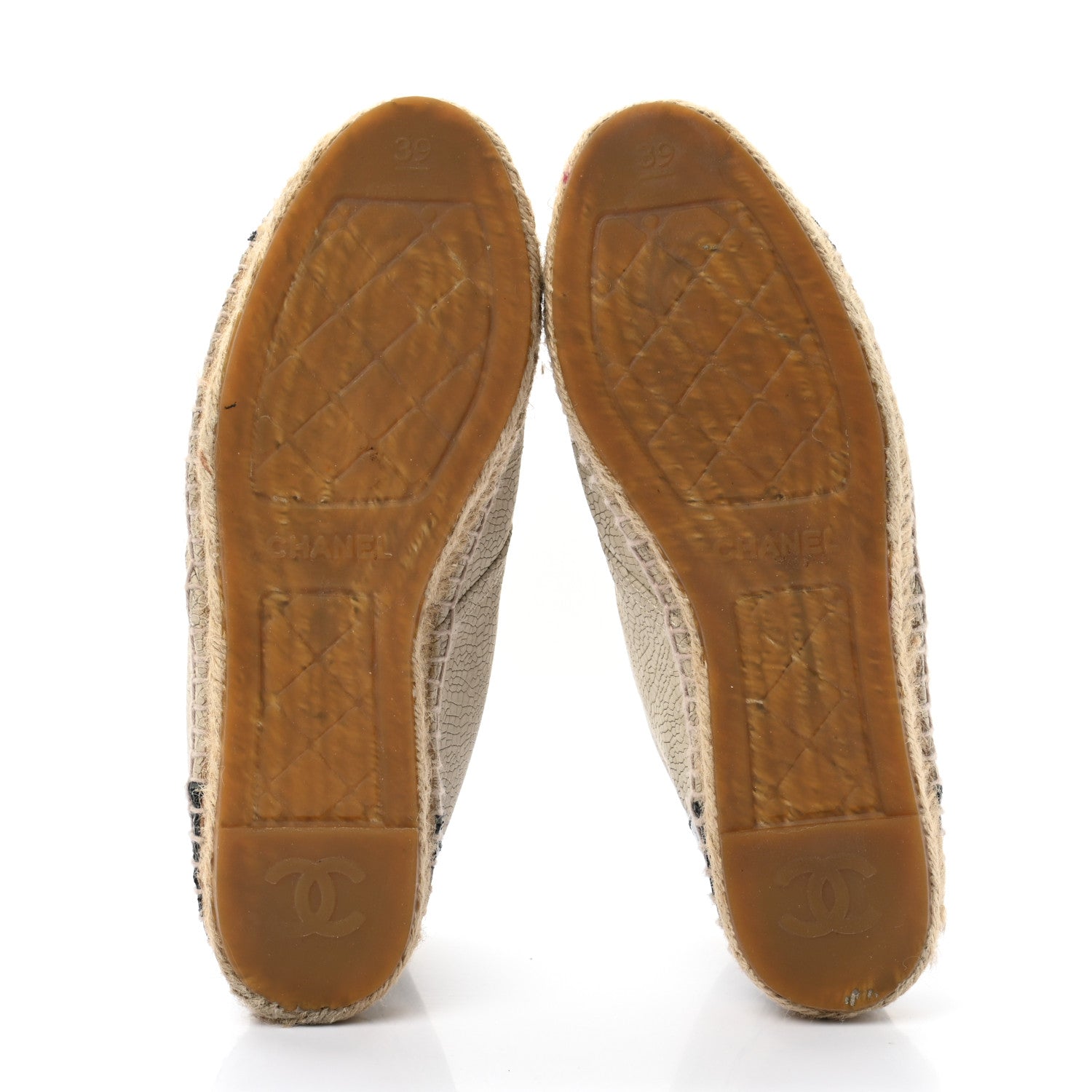 Chanel Crackled Calfskin High Top Espadrilles 39 Light Beige Black 5 of 10