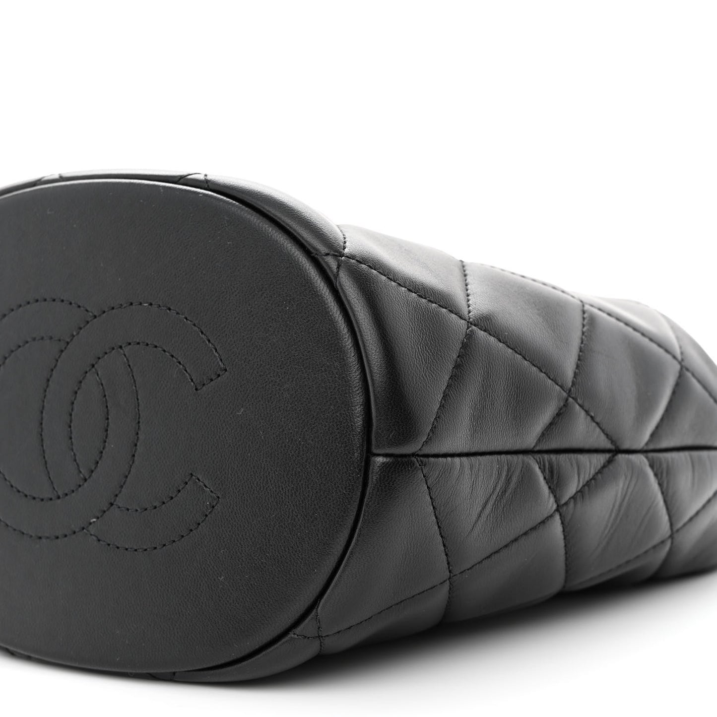 Lambskin Quilted My Perfect Chain Bucket Drawstring Bag Black
