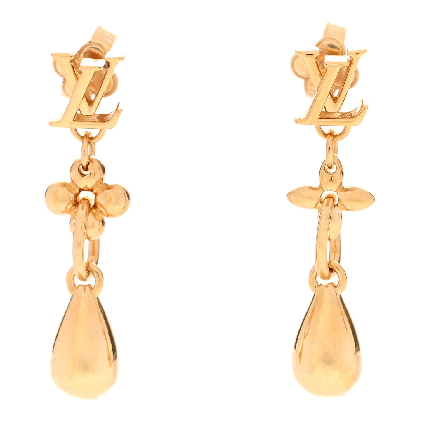 Metal LV Flower Drop Gold