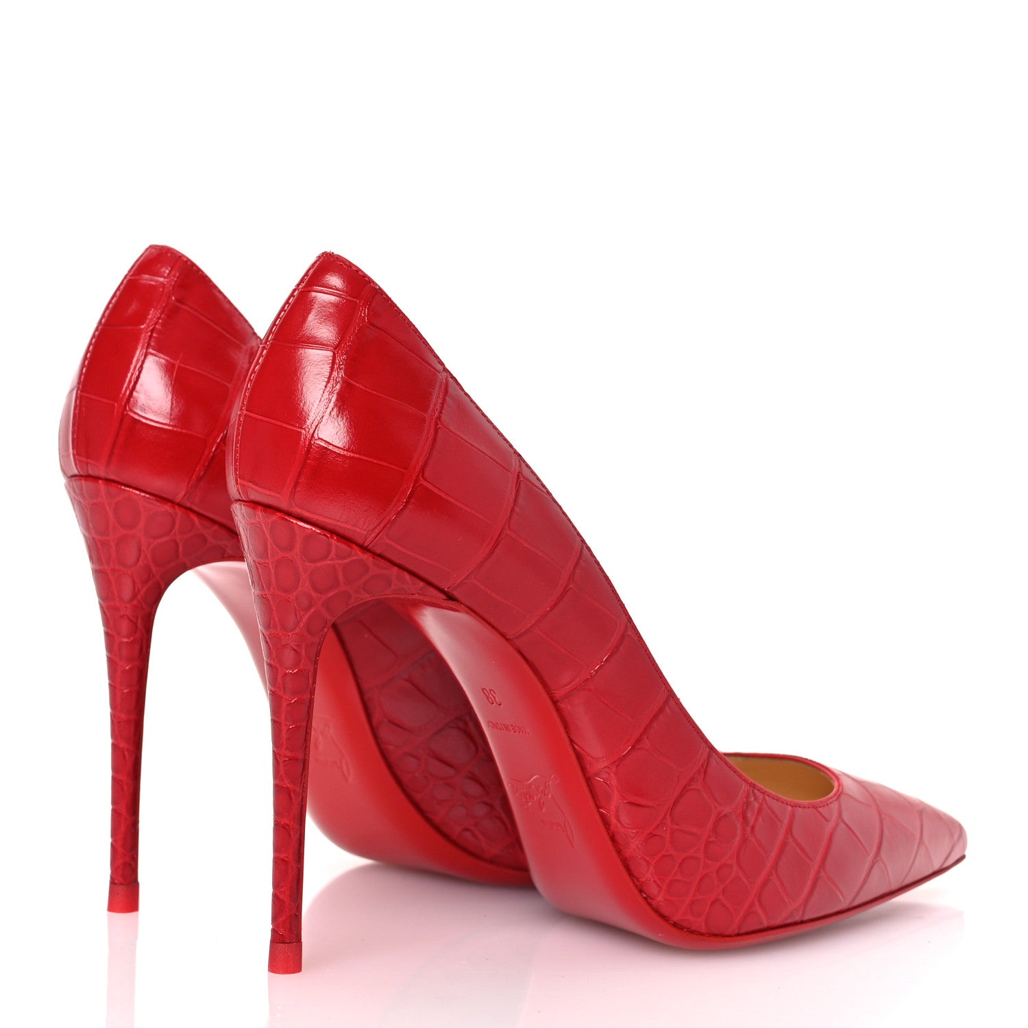 Christian Louboutin Calfskin Crocodile Embossed Kate 100 Pumps 38 Red 5 of 10