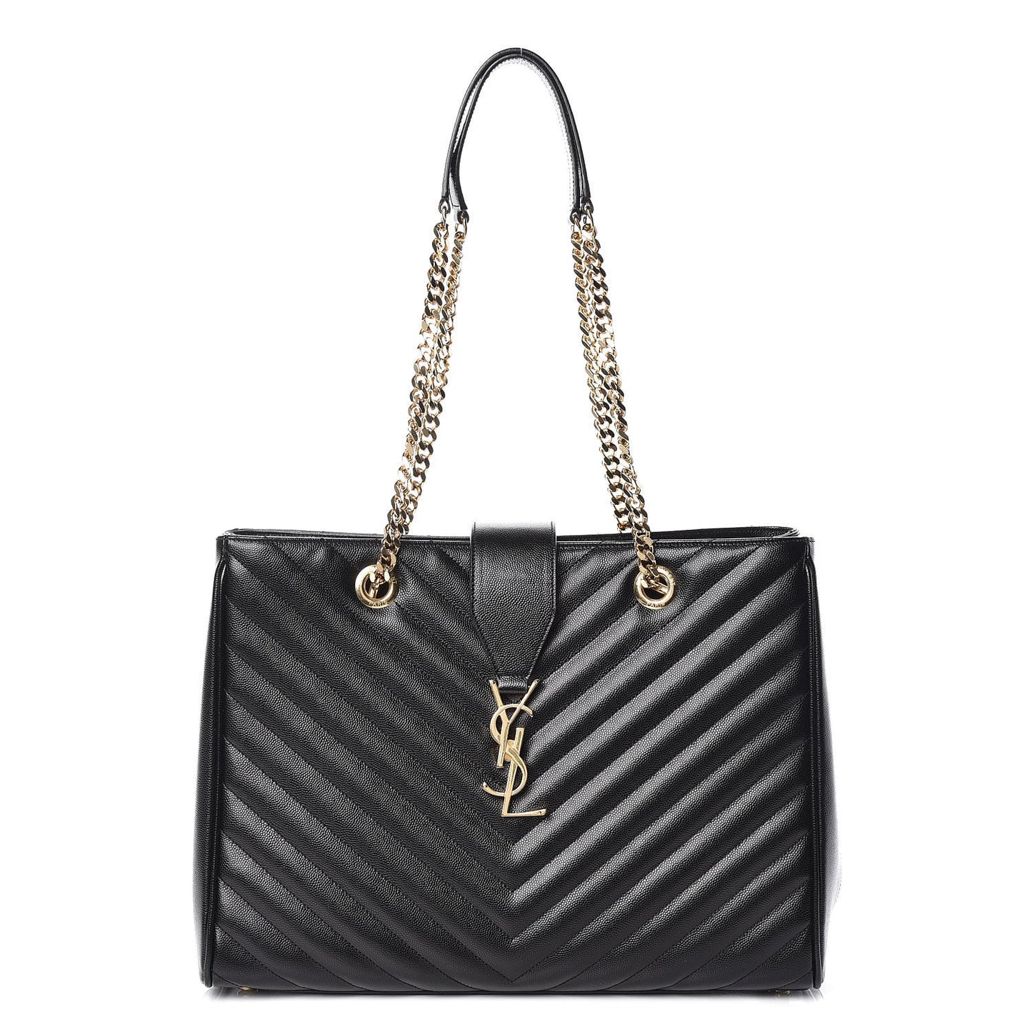Grain De Poudre Matelasse Chevron Monogram Shopping Bag Black